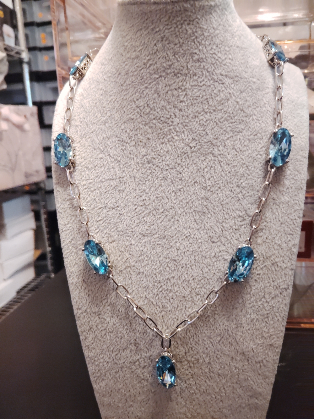 Blue Crystal Link Necklace - Elegant Women's Jewelry